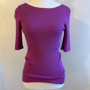 Ann Taylor ribbed short sleeve fuchsia shirt